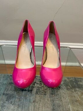 Jessica Simpson Vibrant Pink Patent Round-Toe Pumps